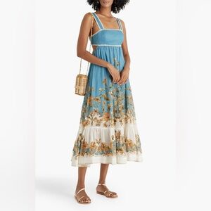 Zimmermann blue Tiered floral-print ramie midi dress